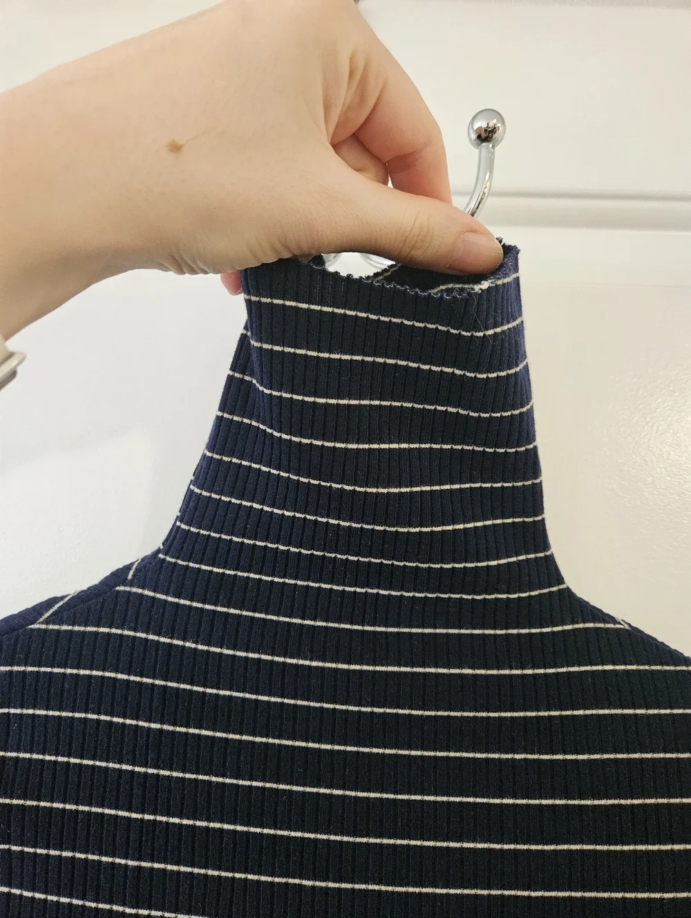 Reformation Navy and White Striped Long-Sleeve Turtleneck Dress Size Extra Small - Picture 3 of 8